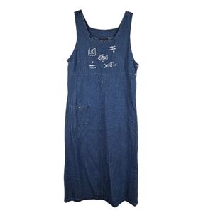 Vintage Denim Maxi Dress Overall Sleeveless Womens L Coastal Grandma Nautical